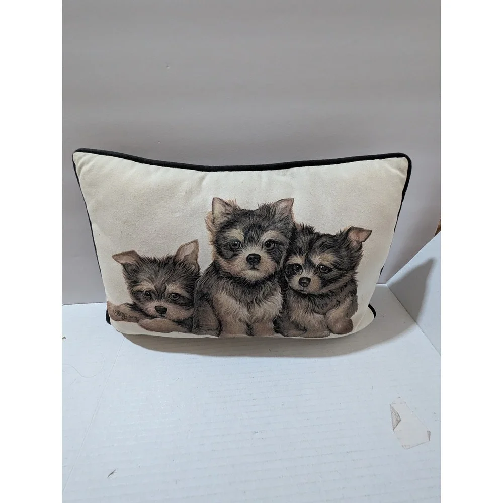 Toy Works Puppy Dog Accent Pillow Elley 2004 Art Black Cream Small Decorative
